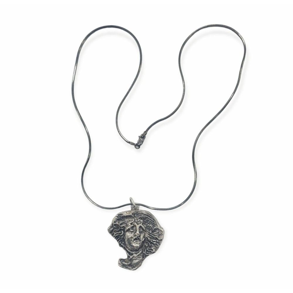 Vintage Brutalist Medussa Snake Goddess 925 Sterling Silver Pendant Necklace